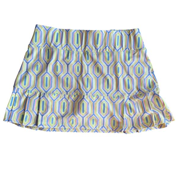 Sigrid Olsen Golf Tennis Skort SZ L Geometric Print White Pink Blue Neon Yellow - Picture 2 of 9